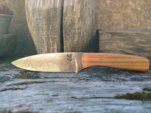 Couteau Droit en Damas avec Manche en Bois de Rose