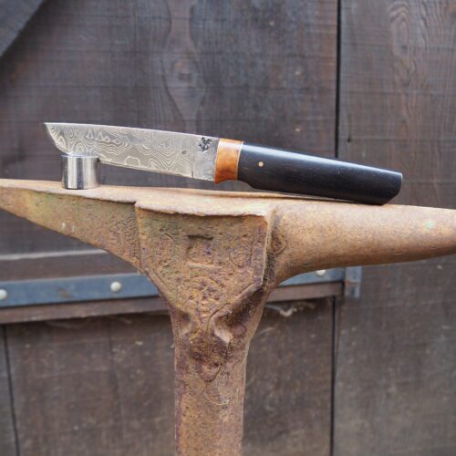 Couteau Droit en Damas, Manche en Ébène et Racine de Thuya