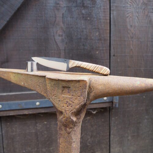 Couteau droit en Inox brute de forge, Manche zebrano