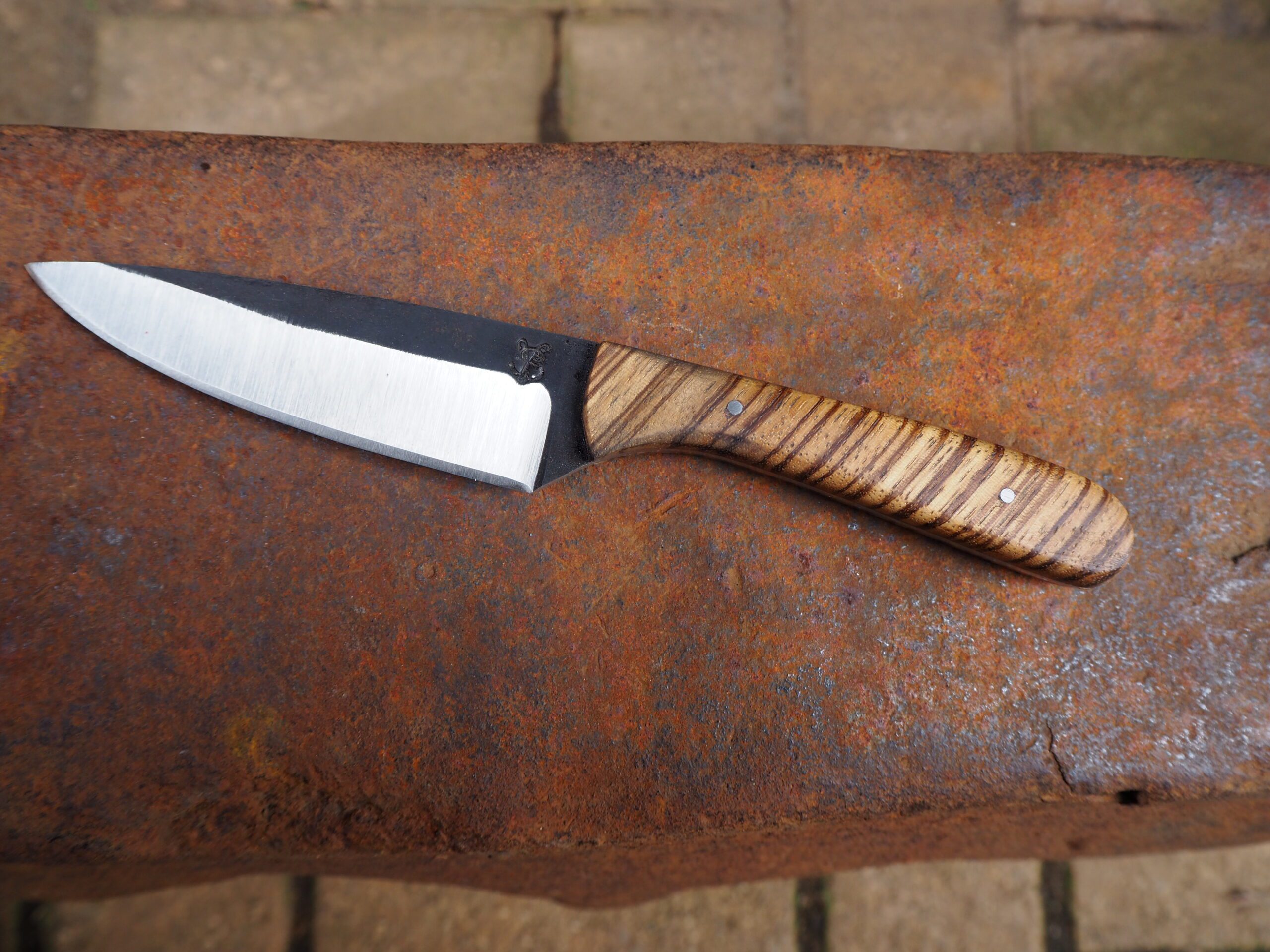 Couteau droit en Inox brute de forge, Manche zebrano – Image 3