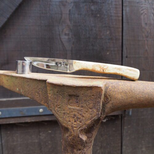 Couteau droit en acier carbone, loupe de frêne