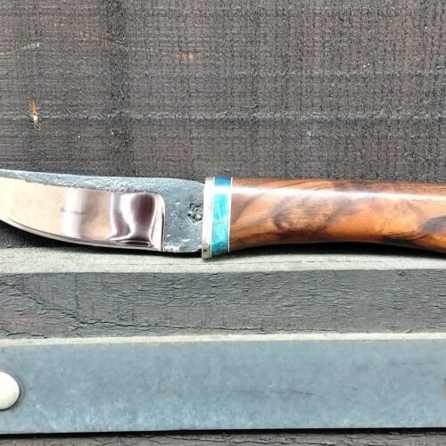 Acier 90mcv8 brut de forge manche laiton érable teinté stabilisé et cocobolo